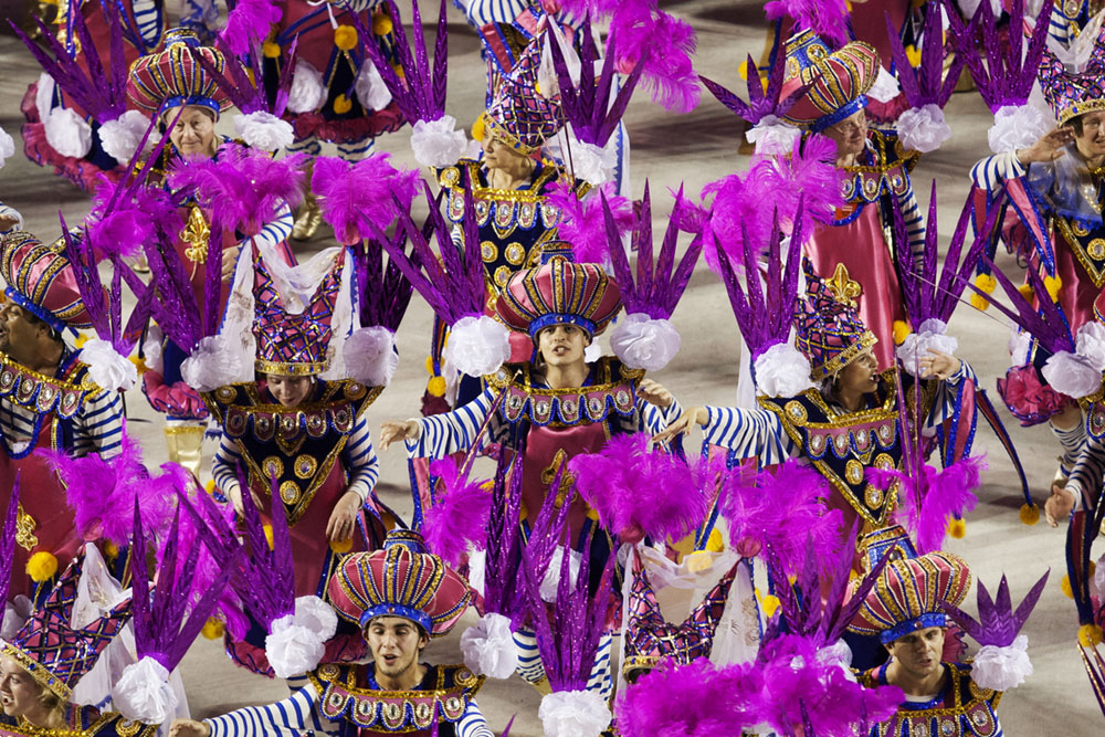 Rio de Janeiro, Brazil - February 14, 2010: Rio de Janeiro, Brazil Samba school presentation in Sambodrome in Rio de Janeiro carnival. This is one of the most waited big event in town and attracts thousands of tourists from all over the world. The parade is happenning in two consecutive days and the samba schools are always trying their best to impress the judges.